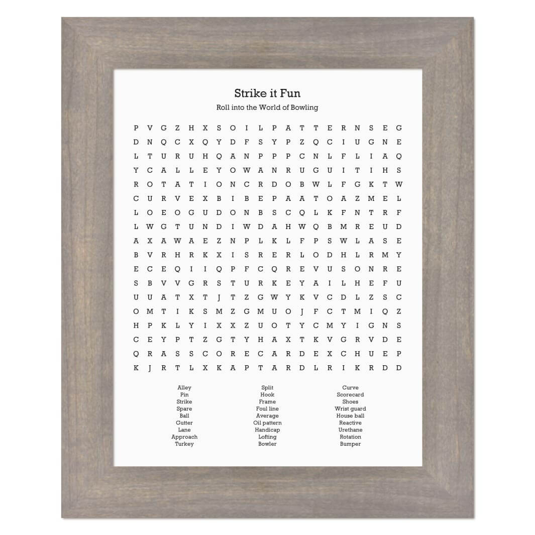 Custom Bowling Word Search Art Print#color-finish_gray-wide-frame