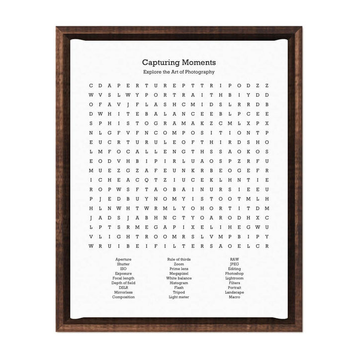 Custom Photography Word Search Art Print#color-finish_espresso-floater-frame