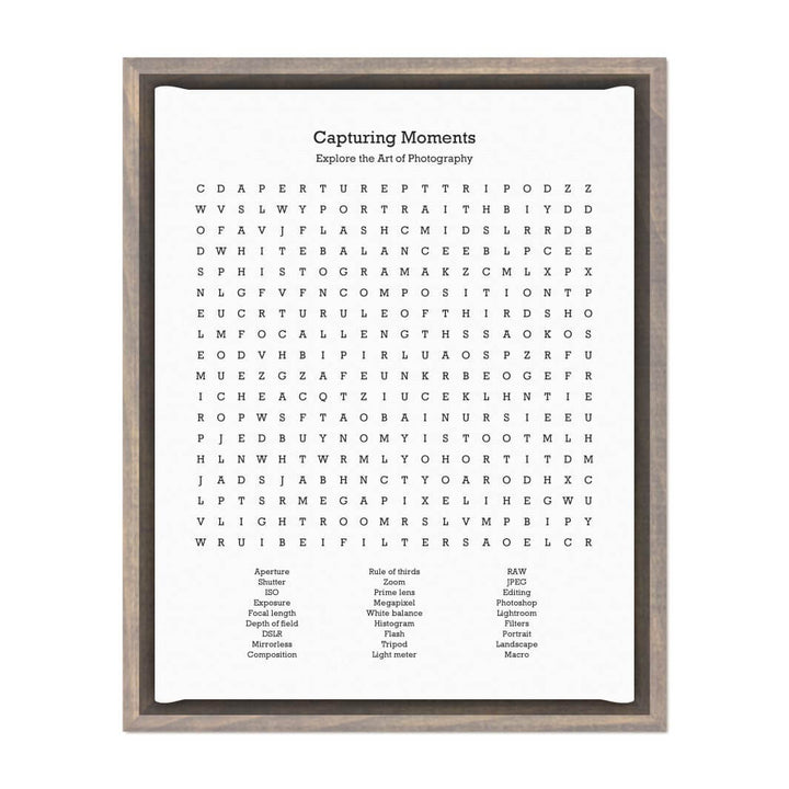 Custom Photography Word Search Art Print#color-finish_gray-floater-frame