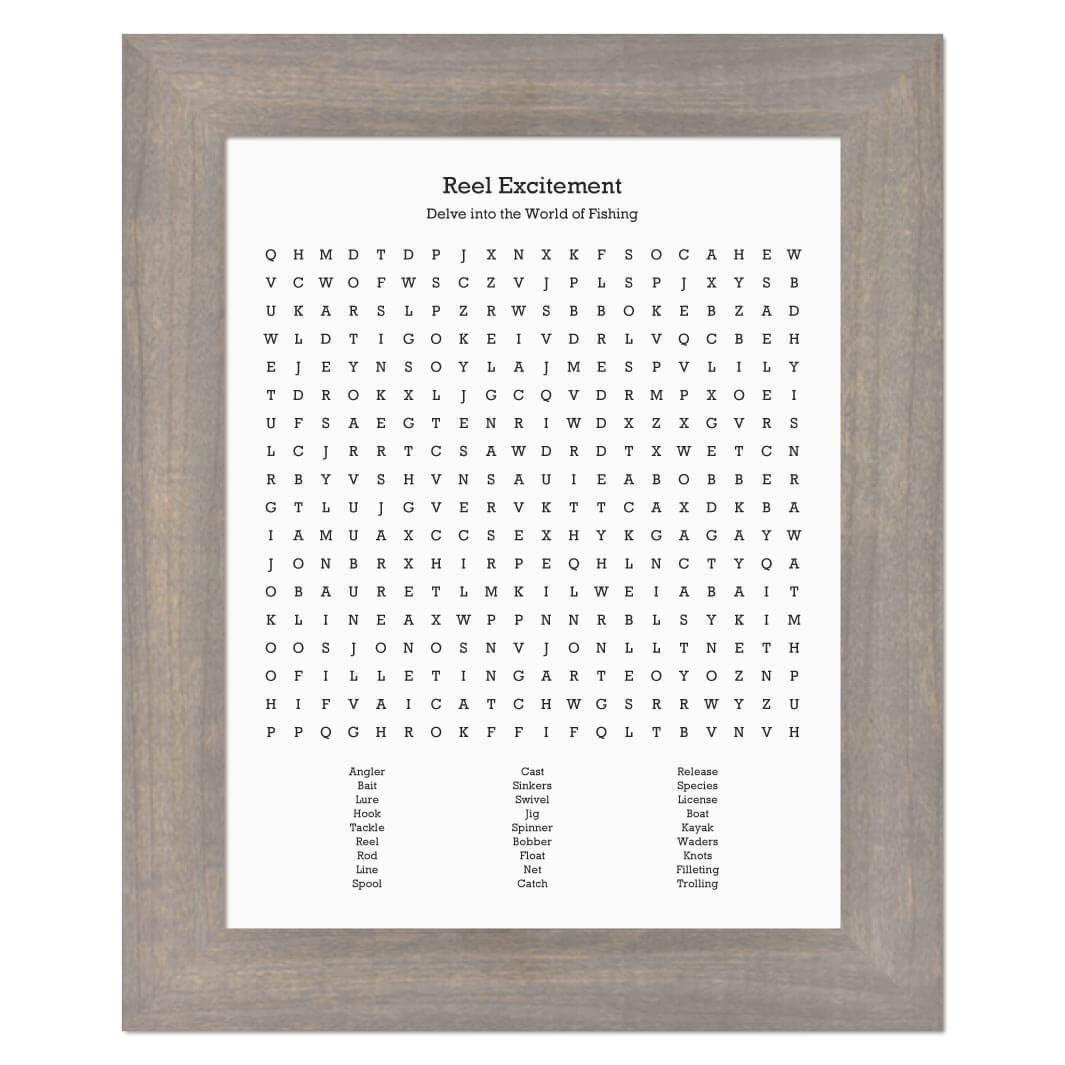 Custom Fishing Word Search Art Print#color-finish_gray-wide-frame