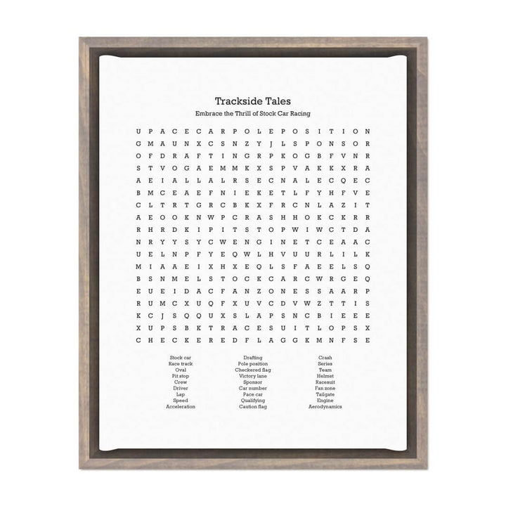 Custom Stock Car Racing Word Search Art Print#color-finish_gray-floater-frame