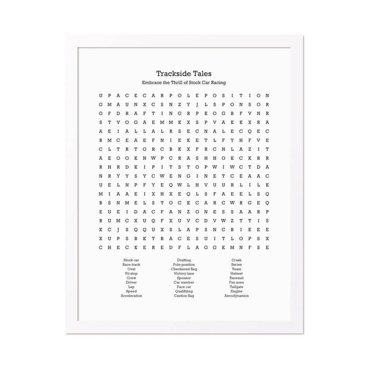 Custom Stock Car Racing Word Search Art Print#color-finish_white-thin-frame