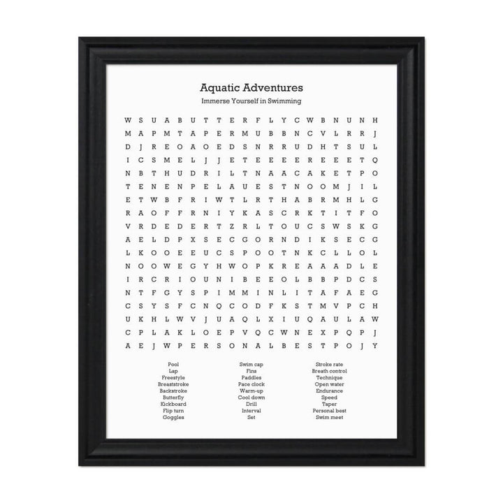 Custom Swimming Word Search Art Print#color-finish_black-beveled-frame