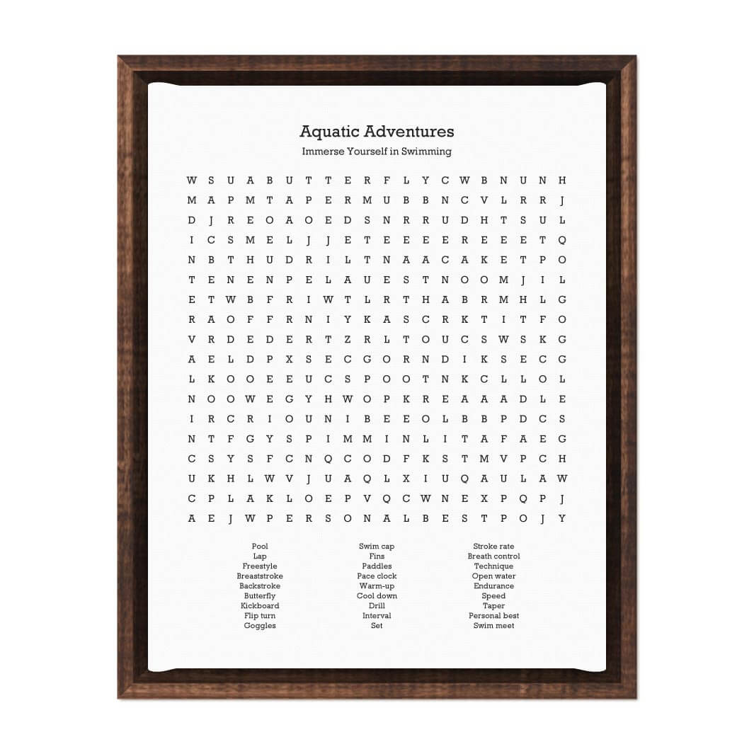 Custom Swimming Word Search Art Print#color-finish_espresso-floater-frame