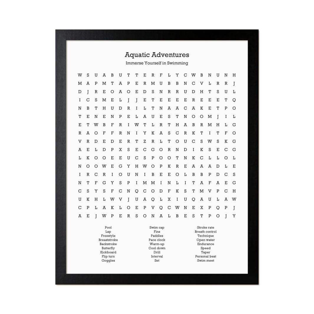 Custom Swimming Word Search Art Print#color-finish_black-thin-frame