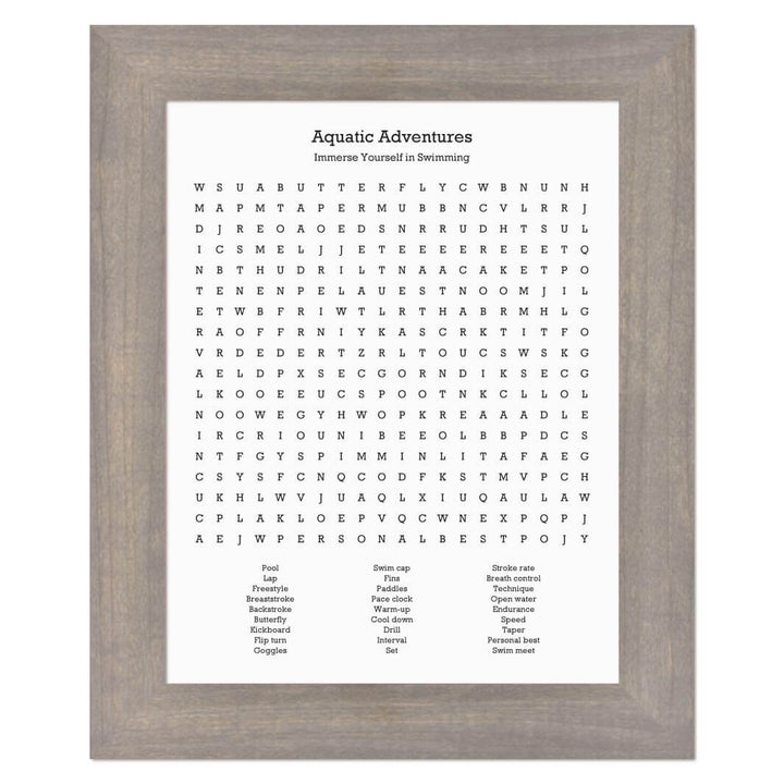 Custom Swimming Word Search Art Print#color-finish_gray-wide-frame