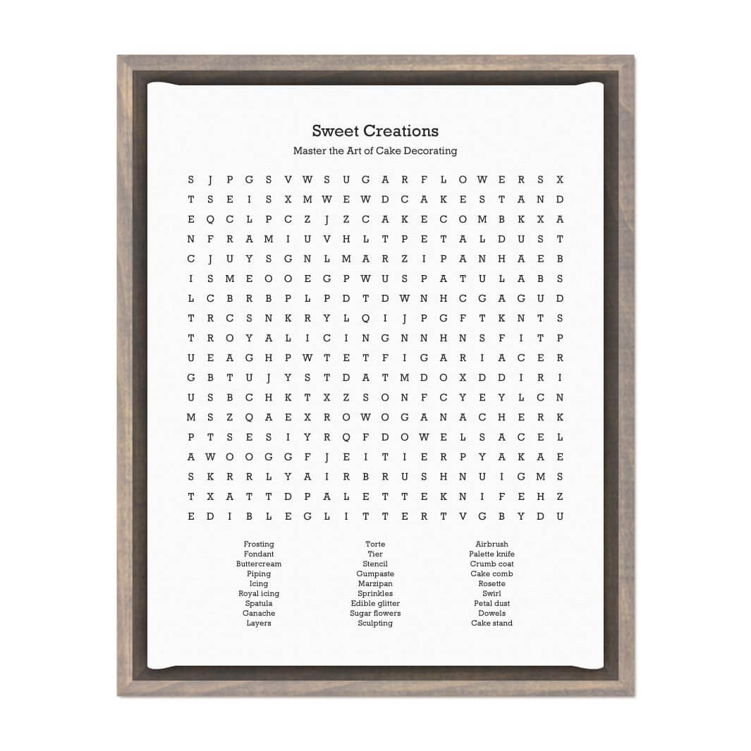 Custom Cake Decorating Word Search Art Print#color-finish_gray-floater-frame