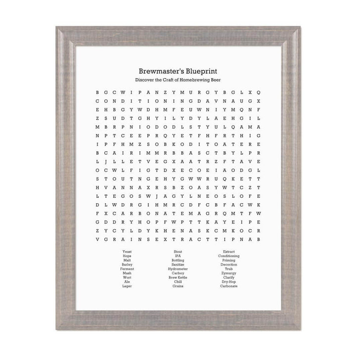Custom Homebrewing Word Search Art Print#color-finish_gray-beveled-frame