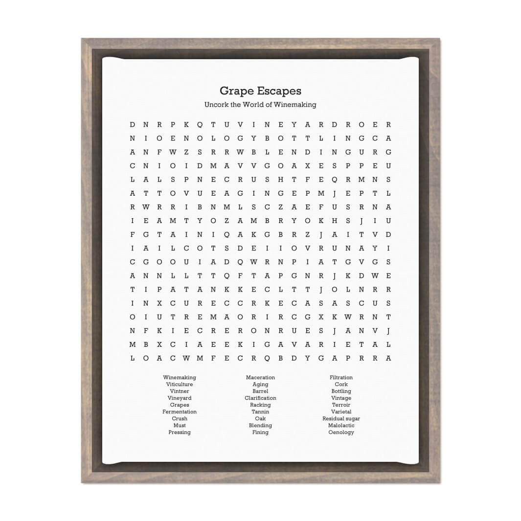 Custom Winemaking Word Search Art Print#color-finish_gray-floater-frame