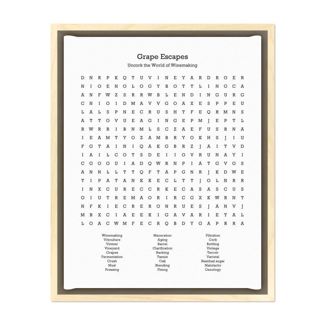 Custom Winemaking Word Search Art Print#color-finish_light-wood-floater-frame