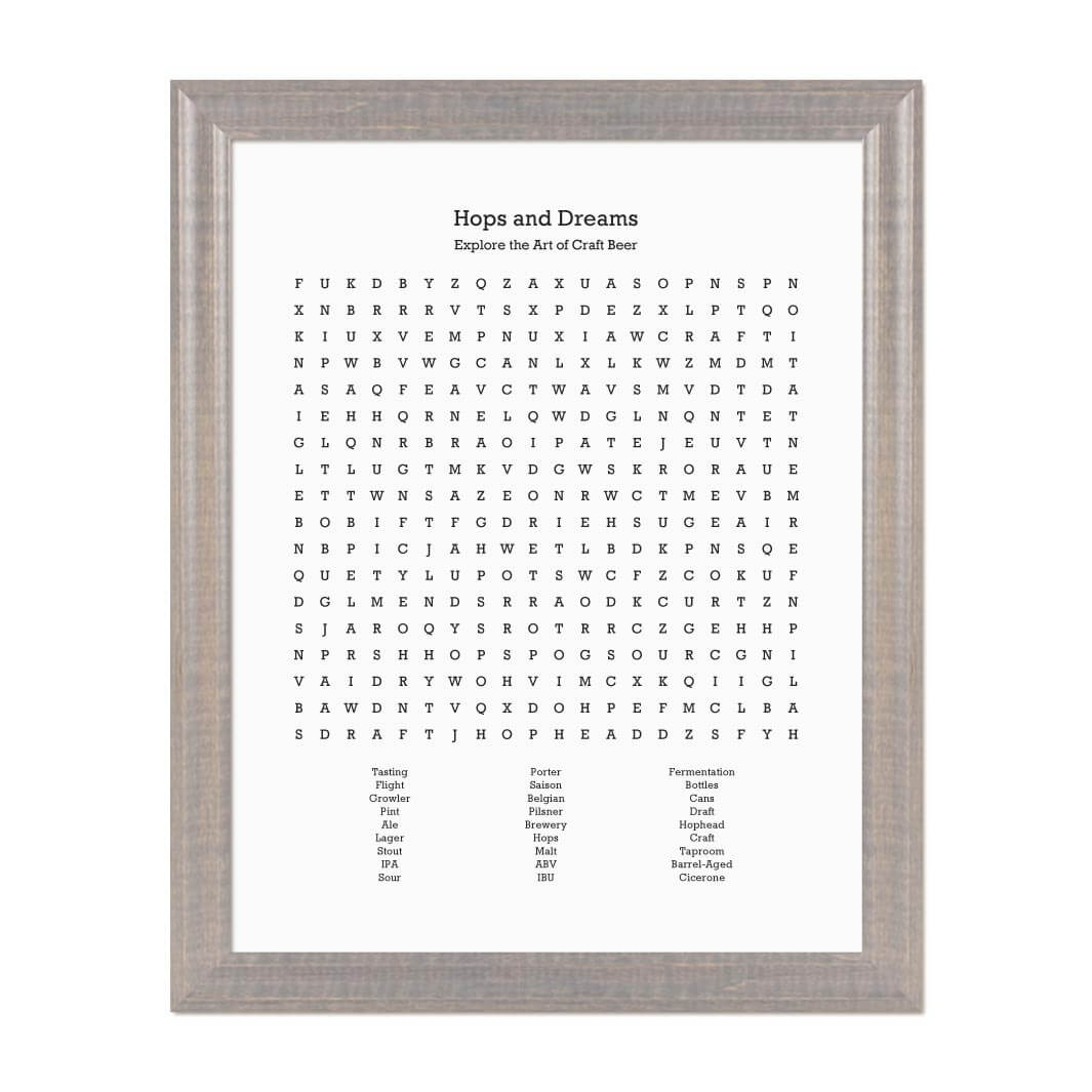 Custom Craft Beer Word Search Art Print#color-finish_gray-beveled-frame
