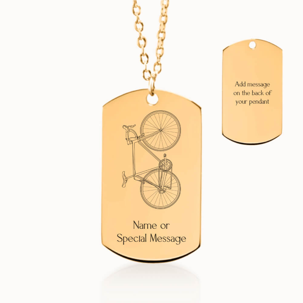 Cyclist Road Bicycle Necklace, Tag Pendant in Gold, Personalized Gift for Her