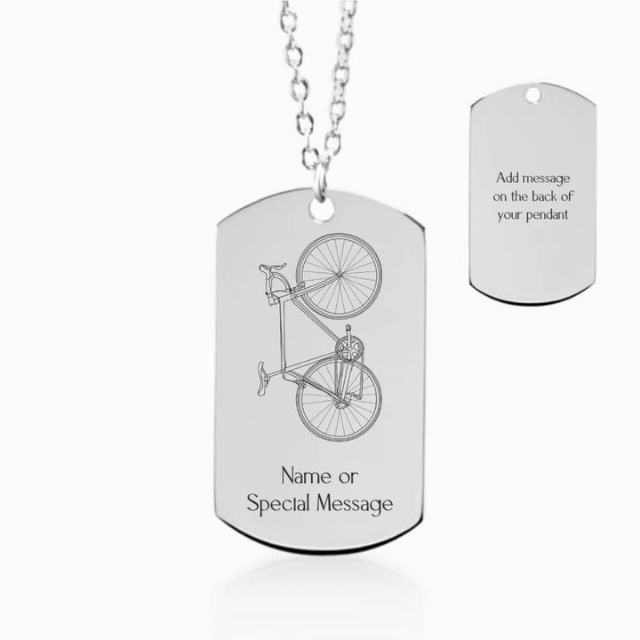 Cyclist Road Bicycle Necklace, Tag Pendant in Silver, Personalized Gift for Her