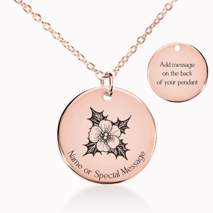 Personalized December Birth Flower Holly Necklace in Rose Gold, Birthday Gift for Her