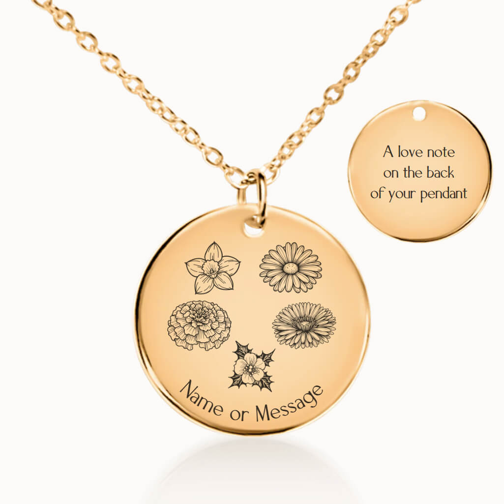 Birth Flower Garden Pendant Necklace in Gold, Personalized Gift for Her