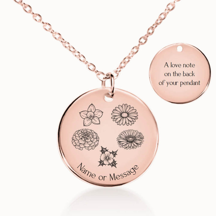 Birth Flower Garden Pendant Necklace in Rose Gold, Personalized Gift for Her