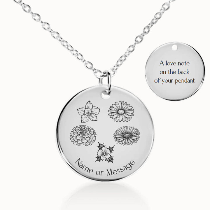 Birth Flower Garden Pendant Necklace in Silver, Personalized Gift for Her