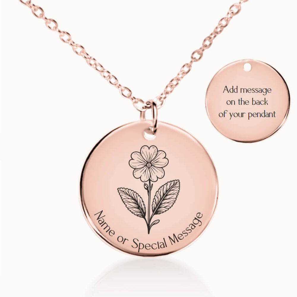 Personalized February Birth Flower Primrose Necklace in Rose Gold, Birthday Gift for Her