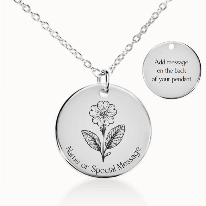 Personalized February Birth Flower Primrose Necklace in Silver, Birthday Gift for Her