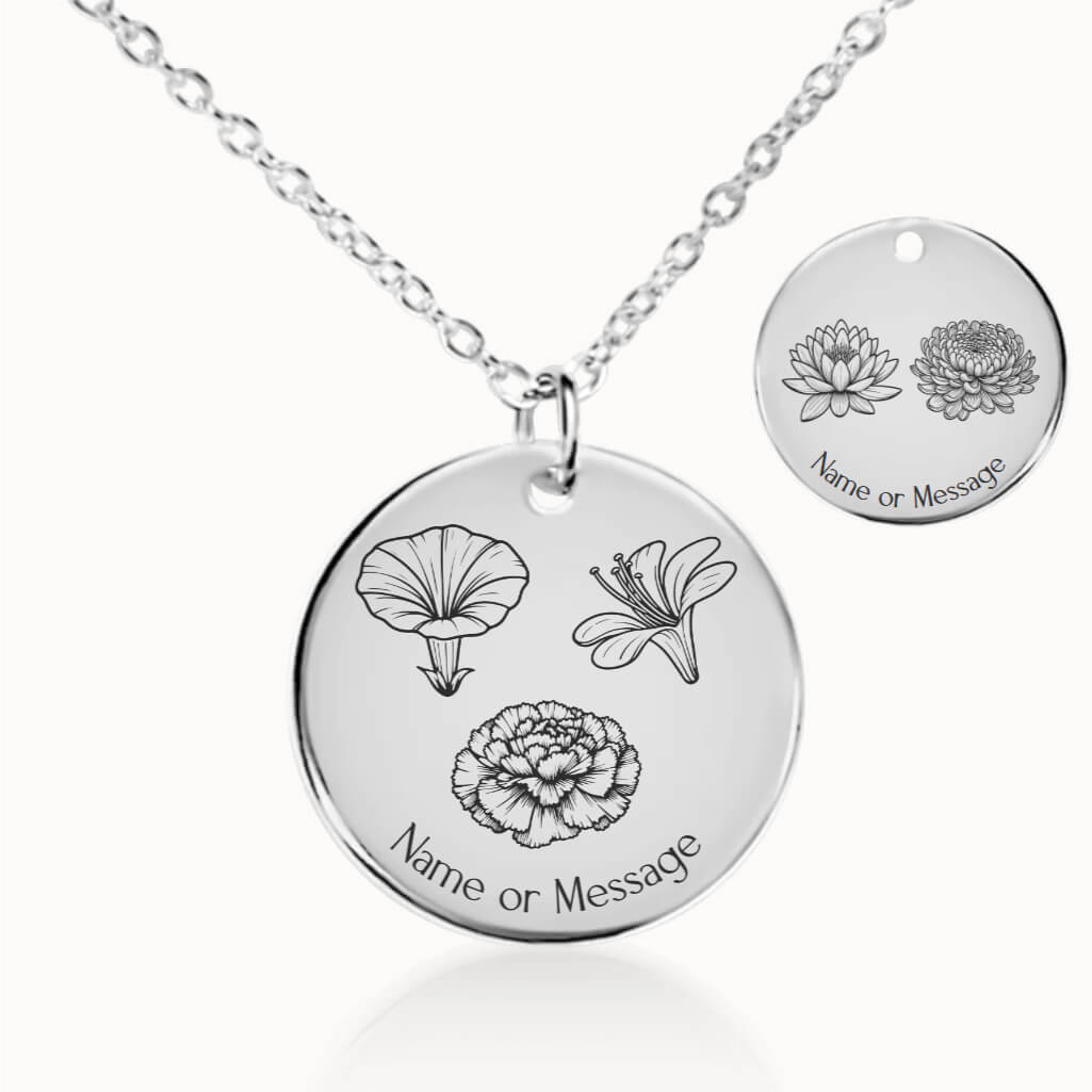 Grandmas Garden Birth Flower Necklace in Silver, Personalized Gift