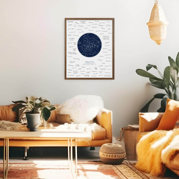 Wedding Guest Book Alternative, Star Map Print Personalized with 1 Night Sky, Walnut Thin Frame, Styled#color-finish_walnut-thin-frame