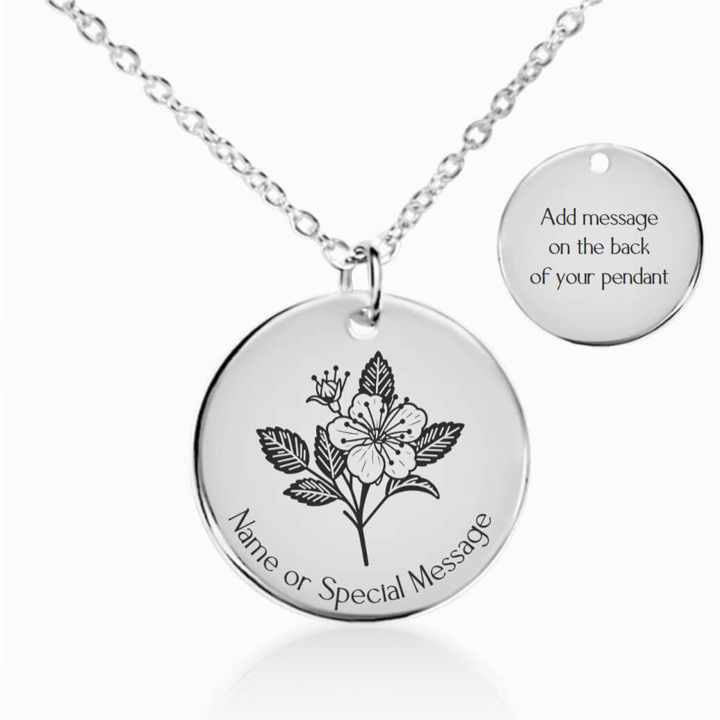 Personalized May Birth Flower Hawthorn Necklace in Silver, Birthday Gift for Her