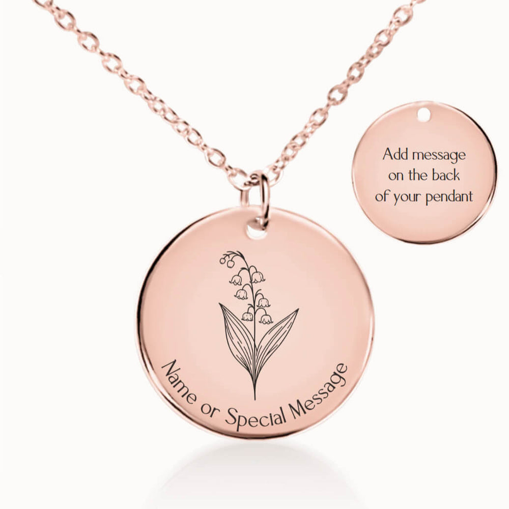 Personalized May Birth Flower Lily of the Valley Necklace in Rose Gold, Birthday Gift for Her