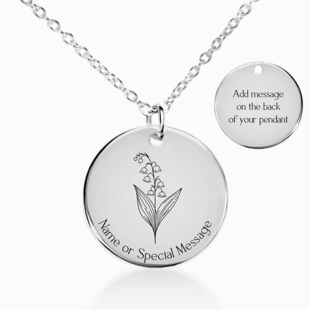 Personalized May Birth Flower Lily of the Valley Necklace in Silver, Birthday Gift for Her