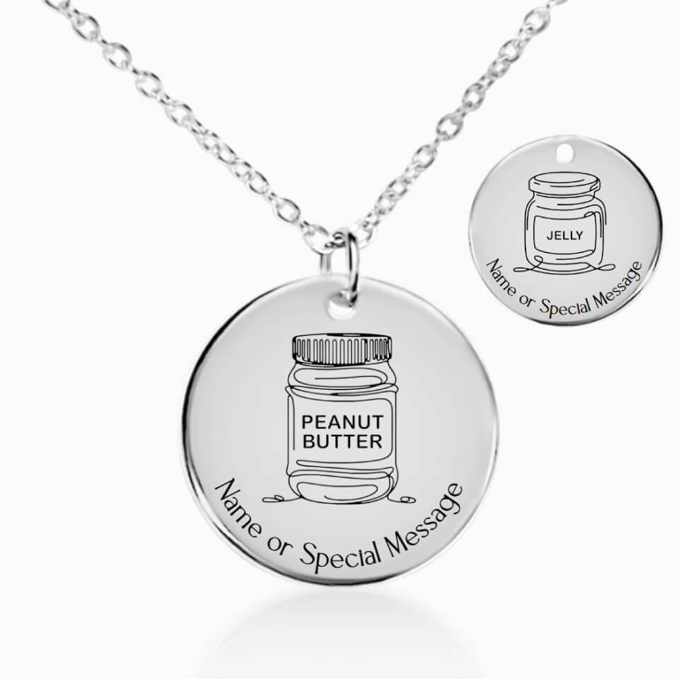 Peanut Butter and Jelly Pendant Necklace, Gift for Her, Silver