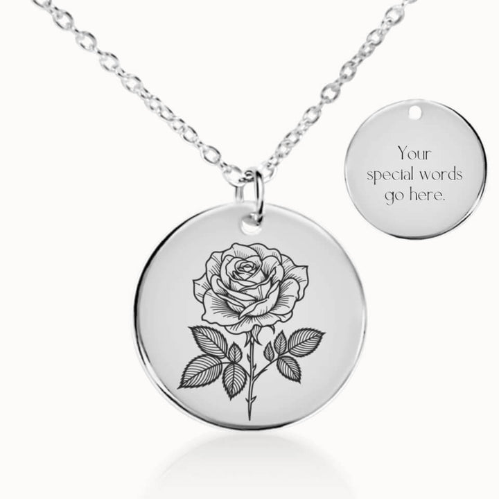 Personalized Birth Flower Necklace, Custom Gift for Her, Silver Pendant, Designed With Meaning