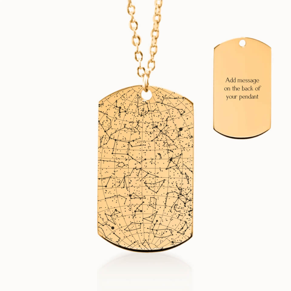 Personalized Star Map Tag Pendant Necklace Gift in Gold