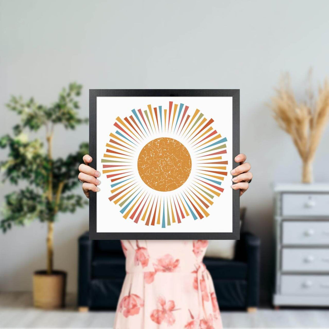 Sunburst Star Map Personalized with 1 Night Sky, Black Thin Frame, Styled#color-finish_black-thin-frame