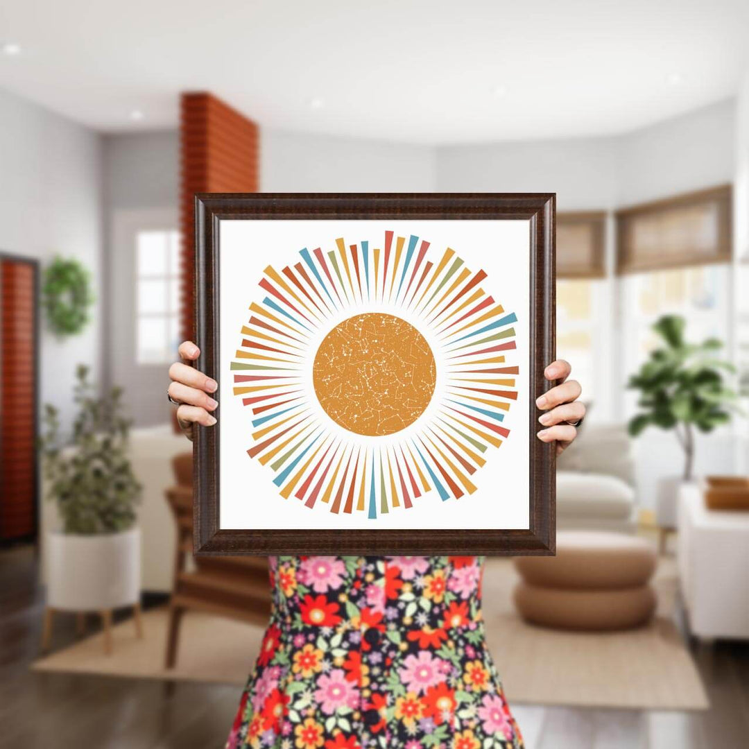 Sunburst Star Map Personalized with 1 Night Sky, Espresso Beveled Frame, Styled#color-finish_espresso-beveled-frame