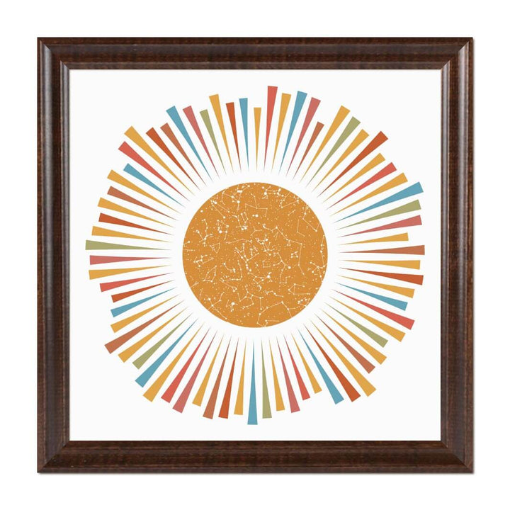 Sunburst Star Map Personalized with 1 Night Sky, Espresso Beveled Frame#color-finish_espresso-beveled-frame