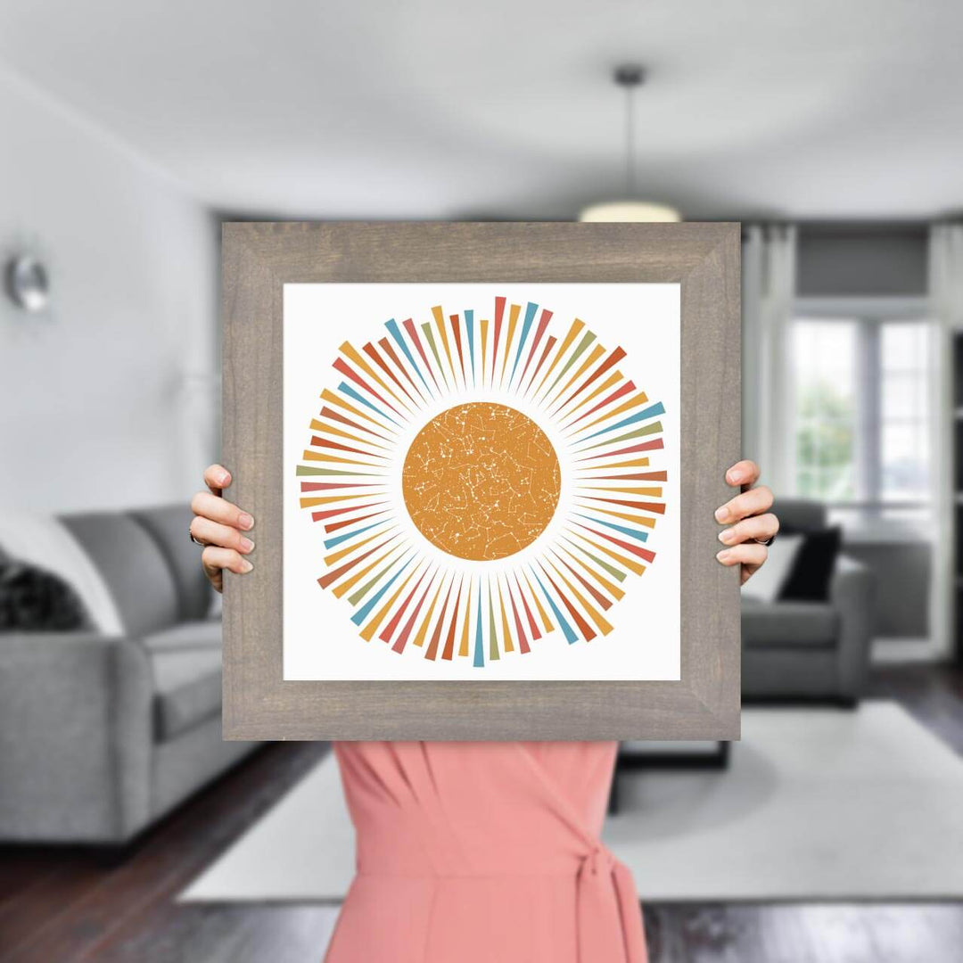 Sunburst Star Map Personalized with 1 Night Sky, Gray Wide Frame, Styled#color-finish_gray-wide-frame