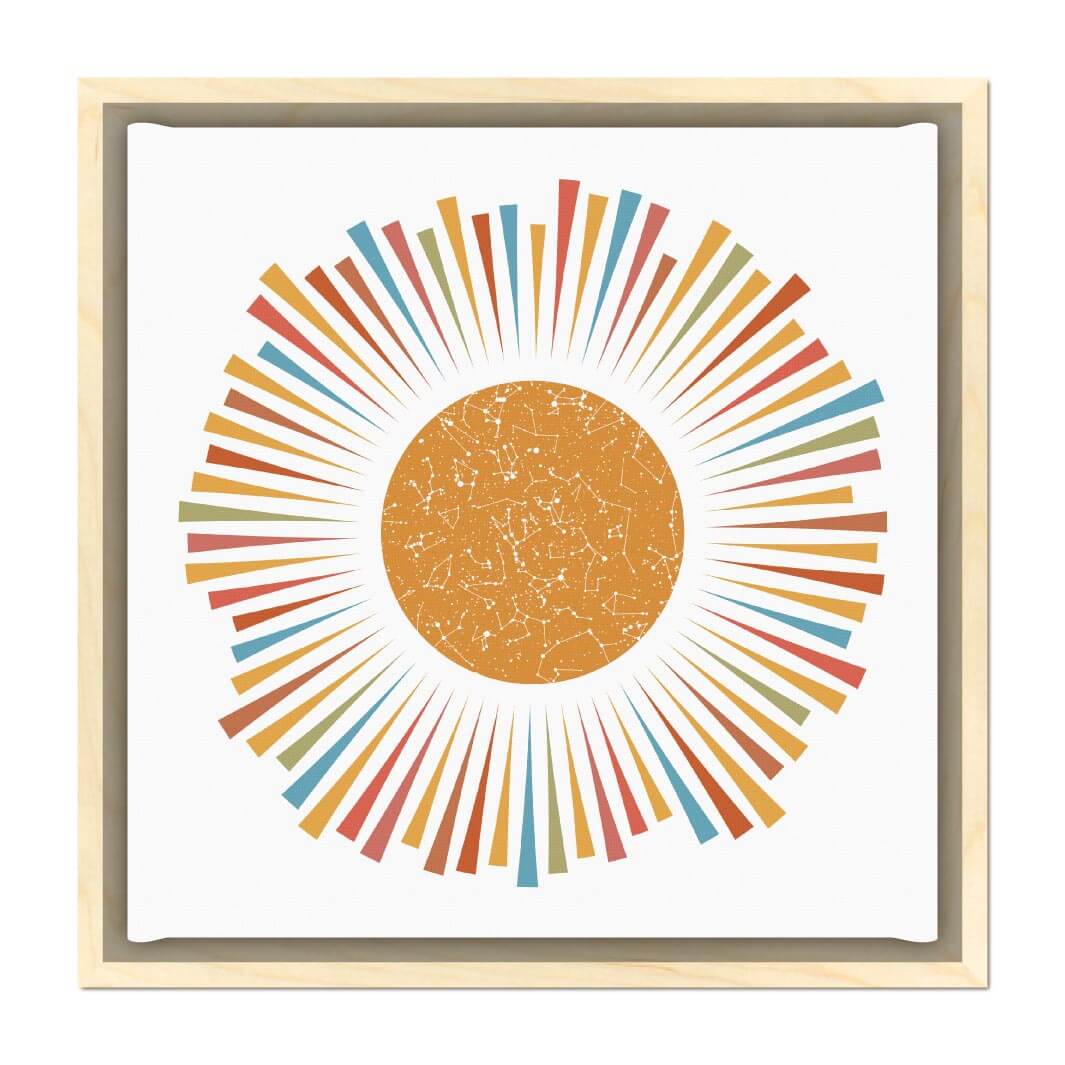 Sunburst Star Map Personalized with 1 Night Sky, Light Wood Floater Frame#color-finish_light-wood-floater-frame