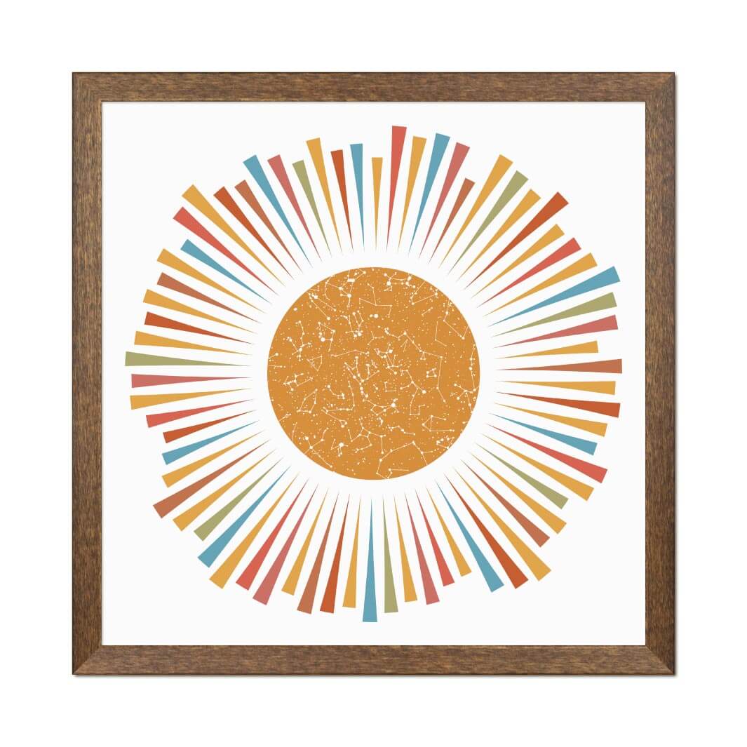Sunburst Star Map Personalized with 1 Night Sky, Walnut Thin Frame#color-finish_walnut-thin-frame