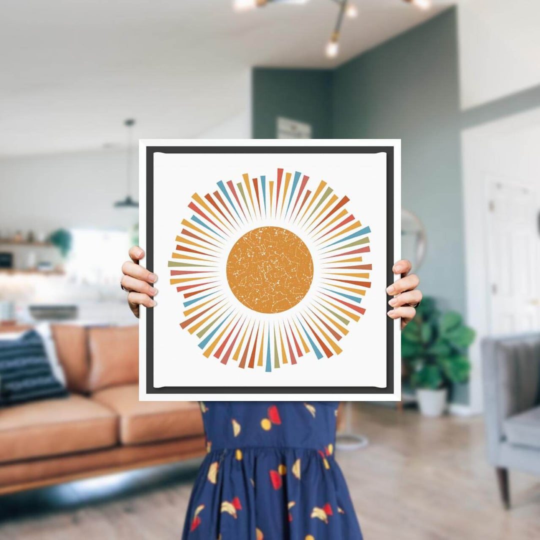 Sunburst Star Map Personalized with 1 Night Sky, White Floater Frame, Styled#color-finish_white-floater-frame