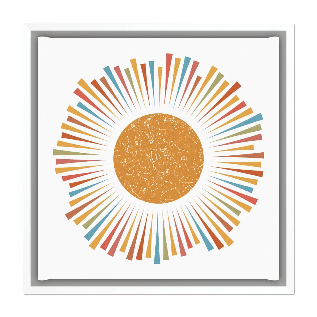 Sunburst Star Map Personalized with 1 Night Sky, White Floater Frame#color-finish_white-floater-frame