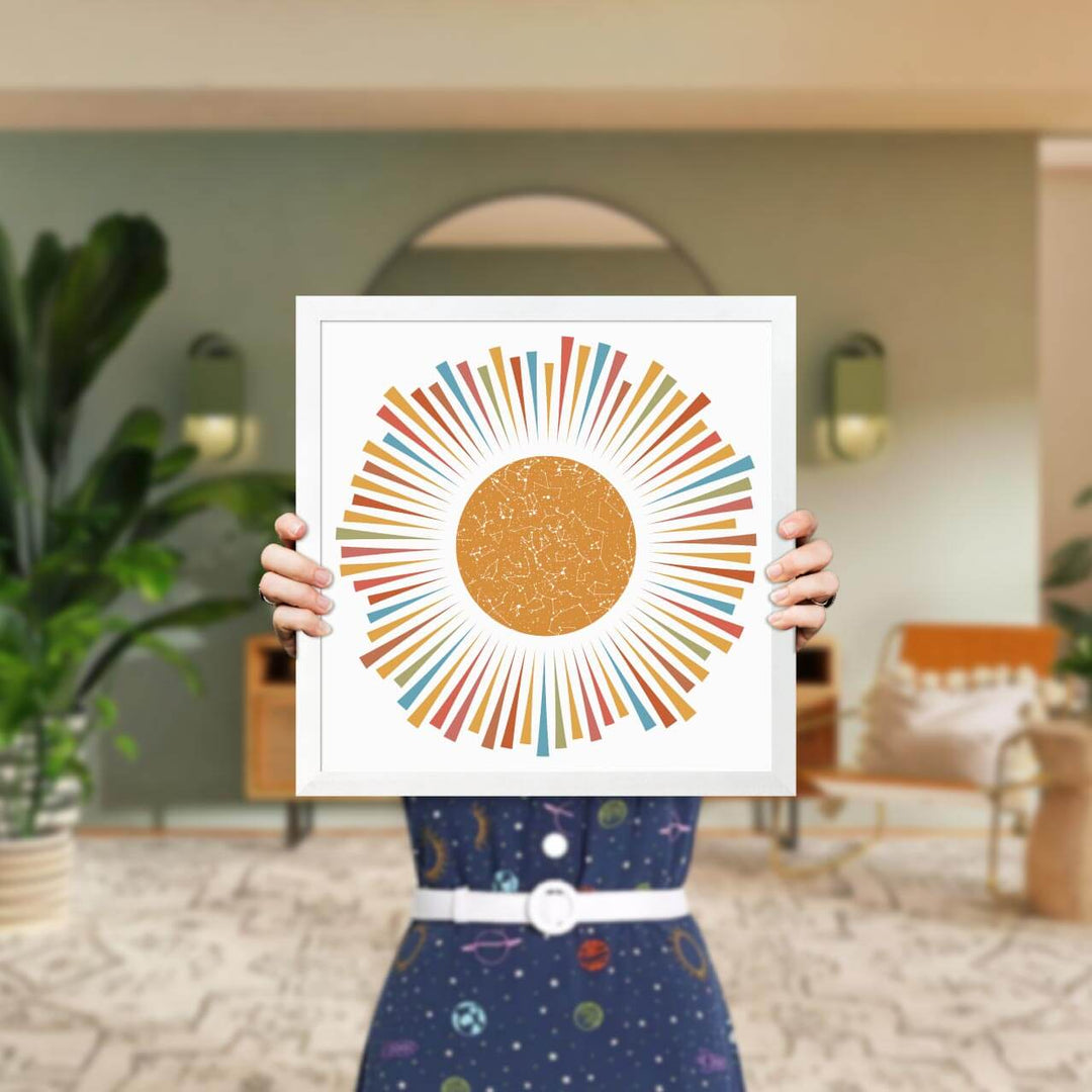 Sunburst Star Map Personalized with 1 Night Sky, White Thin Frame, Styled#color-finish_white-thin-frame