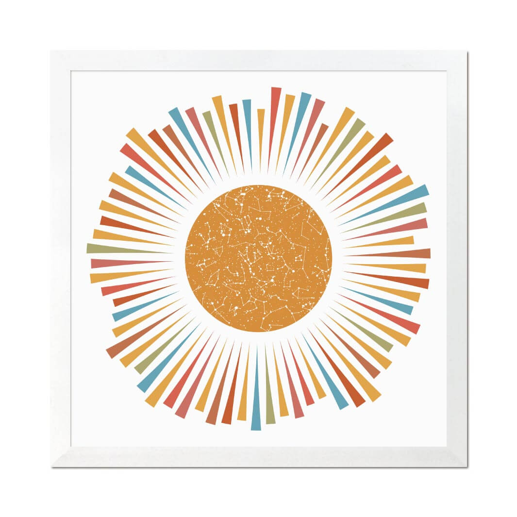 Sunburst Star Map Personalized with 1 Night Sky, White Thin Frame#color-finish_white-thin-frame
