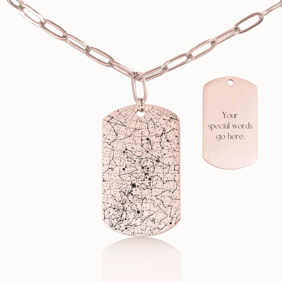 Tag Star Map Necklace with Paperclip Chain in Rose Gold, Personalized Gift, Designed With Meaning