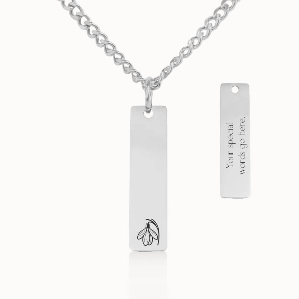 Vertical Birth Flower Necklace with Cuban Link Chain in Silver, Personalized Gift, Designed With Meaning