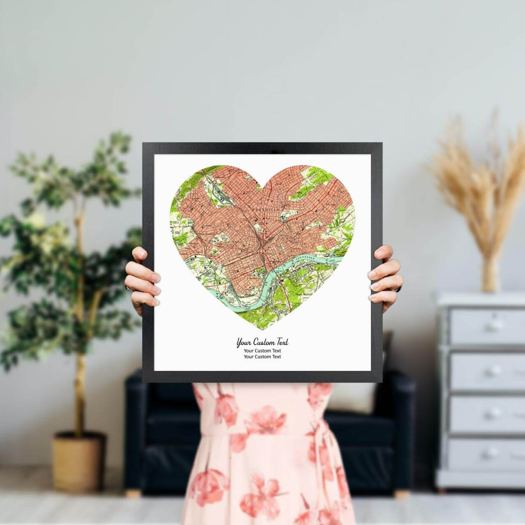 Heart Shape Atlas Art Personalized with 1 Map, Styled#color-finish_black-thin-frame