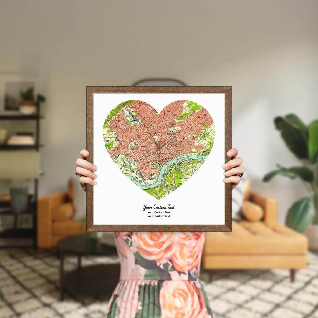 Heart Shape Atlas Art Personalized with 1 Map, Styled#color-finish_walnut-thin-frame