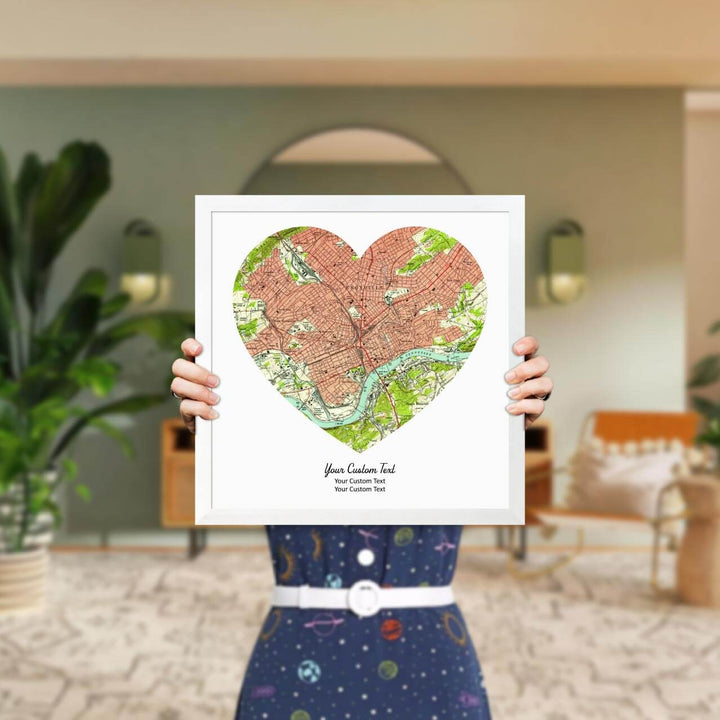Heart Shape Atlas Art Personalized with 1 Map, Styled#color-finish_white-thin-frame