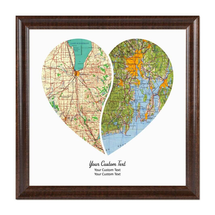 Heart Shape Atlas Art Personalized with 2 Joining Maps#color-finish_espresso-beveled-frame