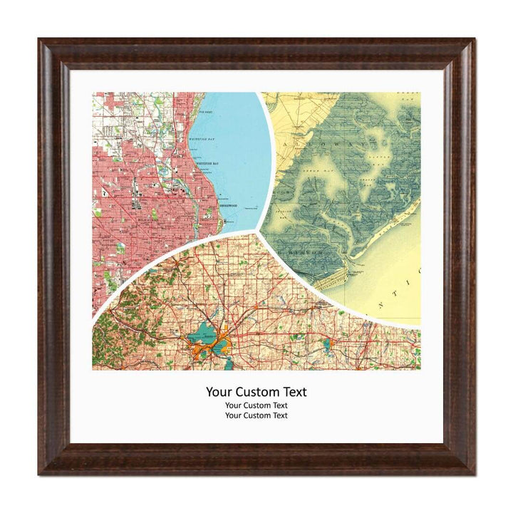 Rectangle Shape Atlas Art Personalized with 3 Joining Maps#color-finish_espresso-beveled-frame
