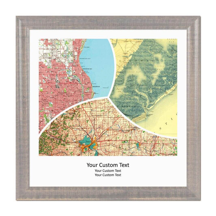 Rectangle Shape Atlas Art Personalized with 3 Joining Maps#color-finish_gray-beveled-frame
