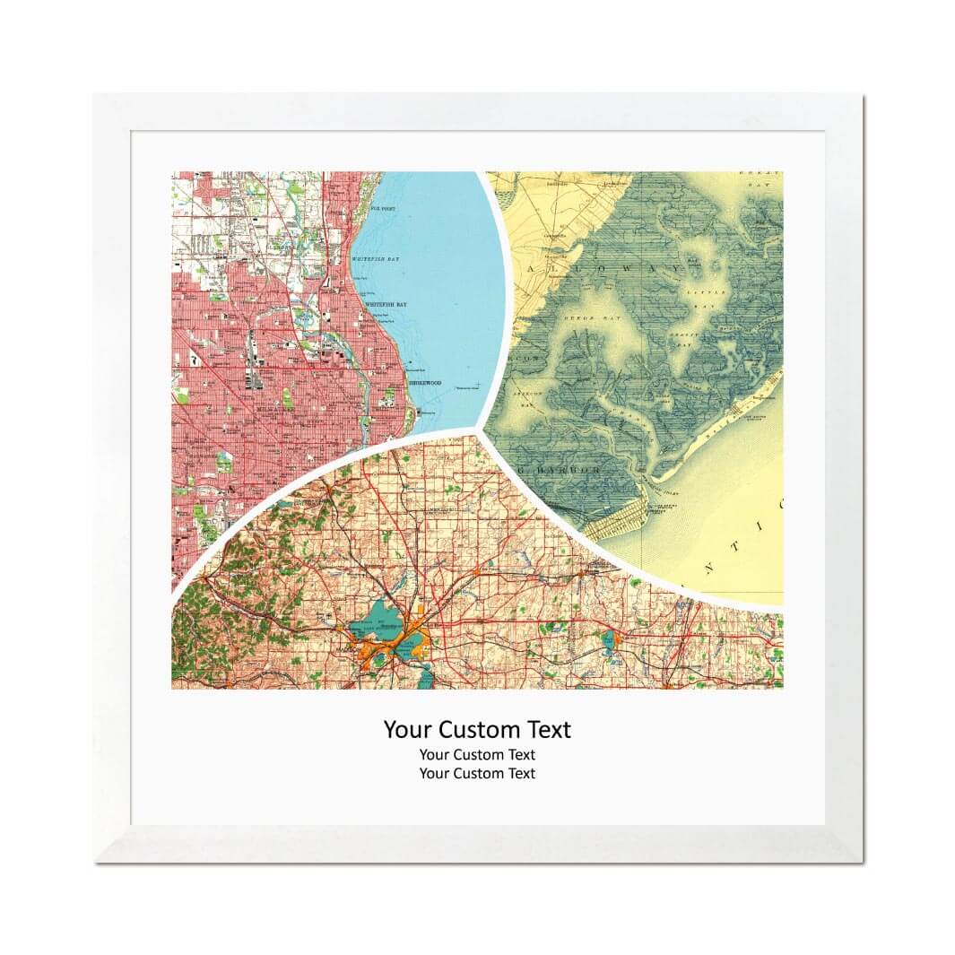 Rectangle Shape Atlas Art Personalized with 3 Joining Maps#color-finish_white-thin-frame